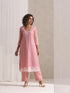 3 Pc SET - Pink Beaded and Embroidered Organza Kurta and Border Dupatta with Pyjama